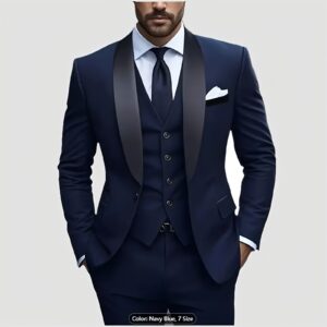 ​​Men's Business Casual 3-Piece Suit Set – Slim Fit Wedding Groom & Office Blazer With Vest & Trousers, Modern Stretch Fab...