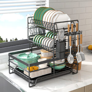 Kitchen Bowl Rack Household Anti-rust Countertop Double-layer Draining Bowl Rack Multifunctional Bowl Storage Rack - Wasch...