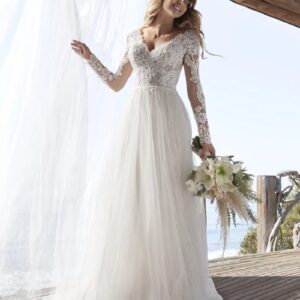 Women's Clothing New Bride Simple Deep V Neck Large Backless Travel Photography Small Tail Soft Yarn Lace Slim - Damenbekl...