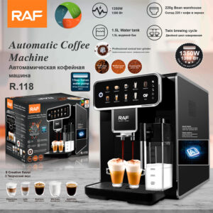 RAF European Certified Automatic Espresso Machine - 10-Cup Steam Coffee Maker With Self-Cleaning & Temperature Control, St...