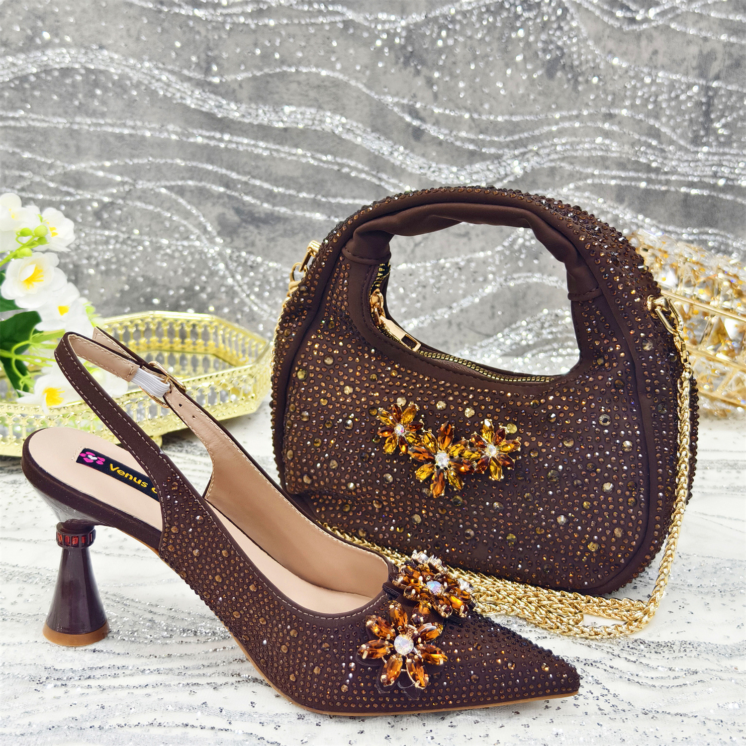 Women's Shoes And Bags Set Pointed High Heeled Sandals Diamond Shoes With Handbags (soft) - Schuhe | Technik & Gadgets