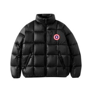 Men's US Map Emblem Puffer Jacket - Cropped Streetwear Coat With Detachable Badge, Oversized Fit - Herrenbekleidung