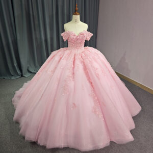 Women's Clothing Romantic Off-Shoulder Ball Gown – Pink Tulle Wedding Dress With Chapel Train (XS-3XL, Princess Silhouette...