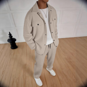 Men's Casual Sportswear Set – Slim-Fit Zip-Up Jacket & Straight-Leg Pants (Black/Navy/Wine/Beige/Sky Blue, S-XXXL)​ - Herr...