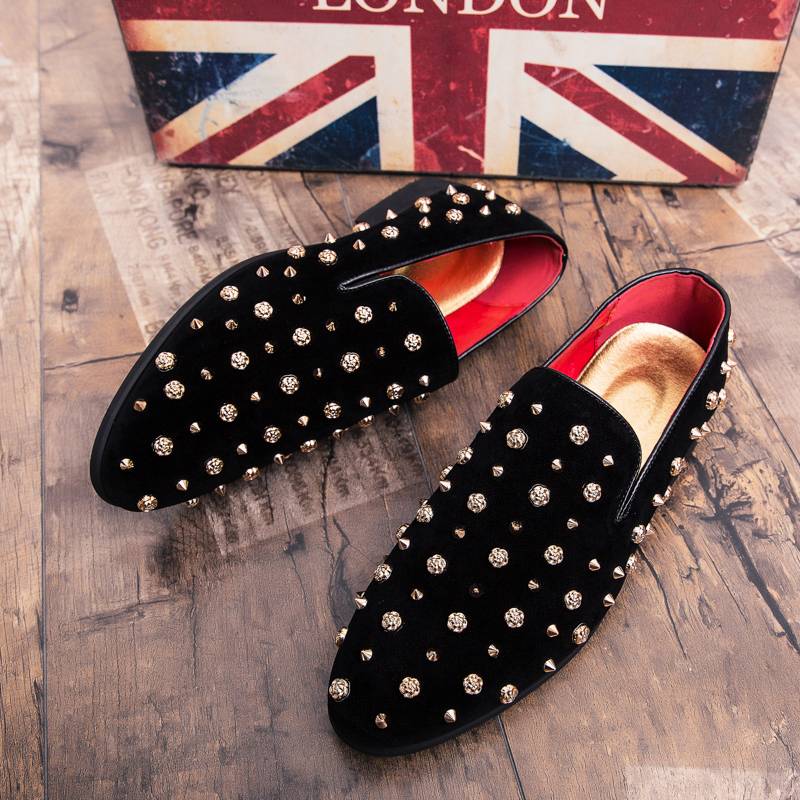 European Station Fashion Men's Shoes New Leather Casual Loafer Shoes Trendy Rivet Crystal Diamond Men's Shoes With Low Top...