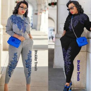 Women's High-quality Embroidered Sequined Flower Long-sleeved Sweater Paired With Casual Pants Fashion Suit - Damenbekleidung