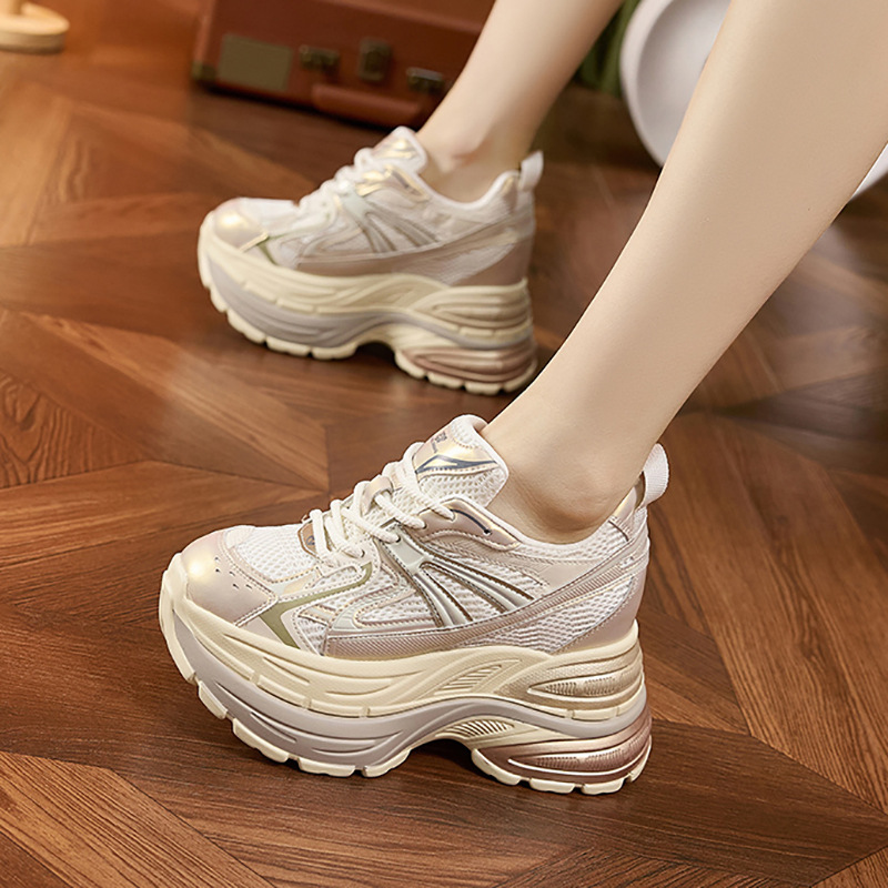 Thick soled dad for women, 2024 autumn new style mesh breathable fashionable versatile casual shoes, 10cm height - Schuhe