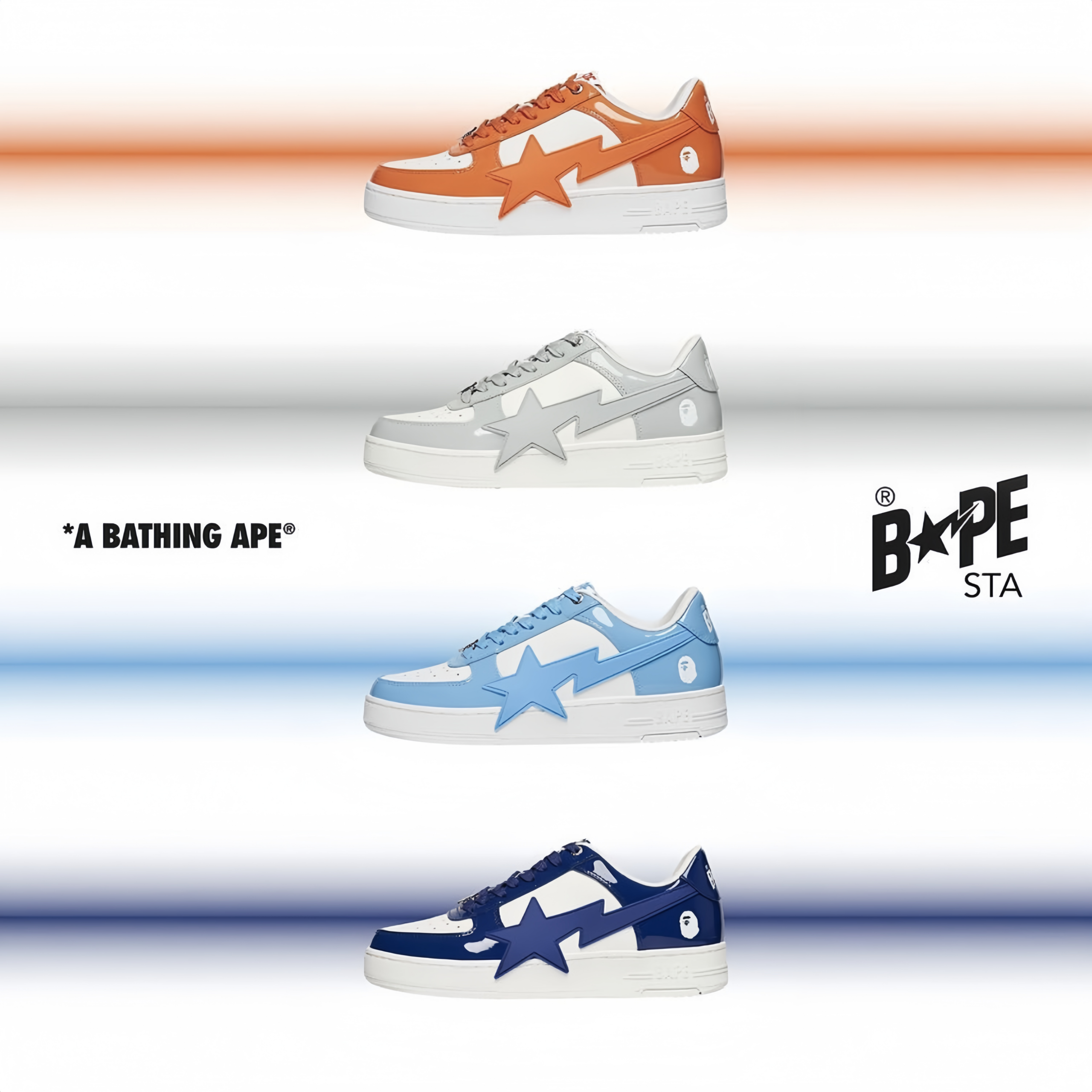 A BATHING-APE Classic Lacquer Leather Double Splicing Trendy Fashion Board Shoes Air Force No.1 Board Shoes Men's And Wome...
