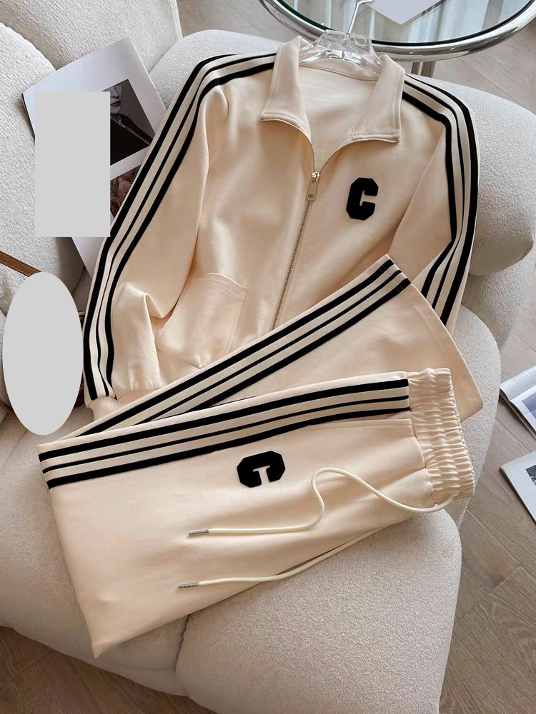 Women's Clothing Black Casual Sports Suit For Women Autumn And Winter Fashionable And Stylish Slim Plus Velvet Zipper Jack...