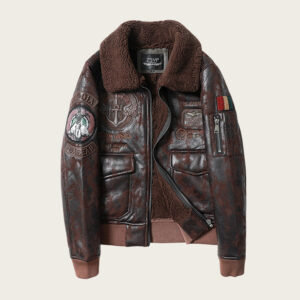 Men's Aviator Style PU Leather Jacket With Embroidered Patches, Fleece-Lined Biker Coat For Winter (Black, Brown, Vintage ...