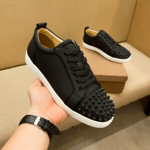 European station men's shoes cl rivet low-top red sole shoes black calfskin upper men's casual sneakers European fashion b...