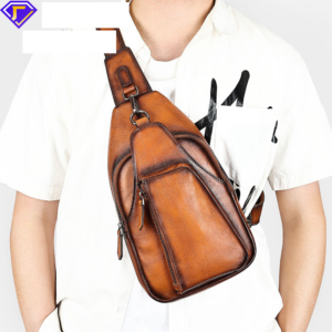 Retro Messenger Bag Genuine Leather Men's Chest Bag High Grade Hand Rubbed Chest Bag Men's Shoulder Bag - Taschen