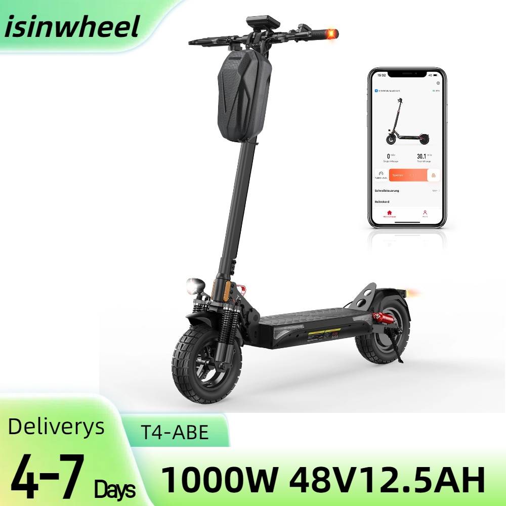 isinwheel T4 Electric Scooter with ABE Certification, 1000W 48V 12.5Ah Battery, 10-inch Off-road Adult Scooter with App Co...