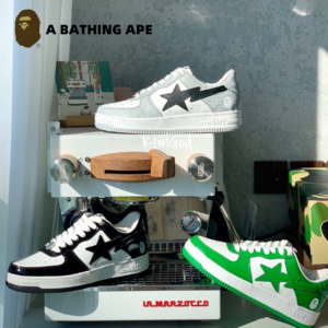 A BATHING-APE Classic Lacquer Leather Double Splicing Trendy Fashion Board Shoes Air Force No.1 Board Shoes Men's And Wome...