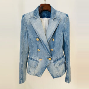 Women's slim-fit double-breasted lion buckle denim suit jacket - Damenbekleidung | Technik & Gadgets