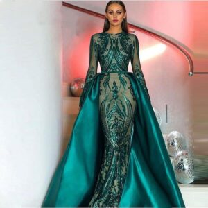 European And American Foreign Trade Evening Dress 2025 Spring And Summer New Green Dress Fishtail Long Sleeve Light Luxury...