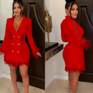 Women's Clothing V Neck Long Sleeved Double Breasted Tassel Hollow Dress - Damenbekleidung | Technik & Gadgets