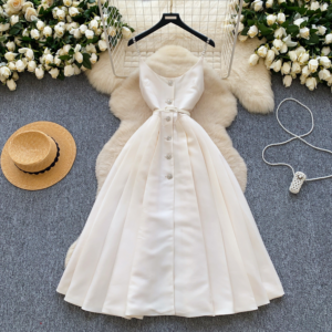 Light Luxury Style High End Suspender Dress For Women Summer Pleated Waist Slim Design Celebrity Temperament Long Dress - ...