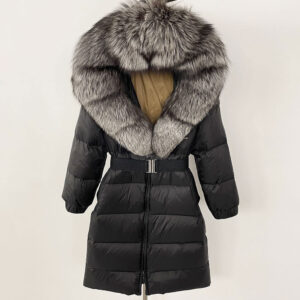 Women's Clothing New Winter Hot Style Women's Long Waist Hooded Real Fox Fur Collar Fur Down Jacket - Damenbekleidung