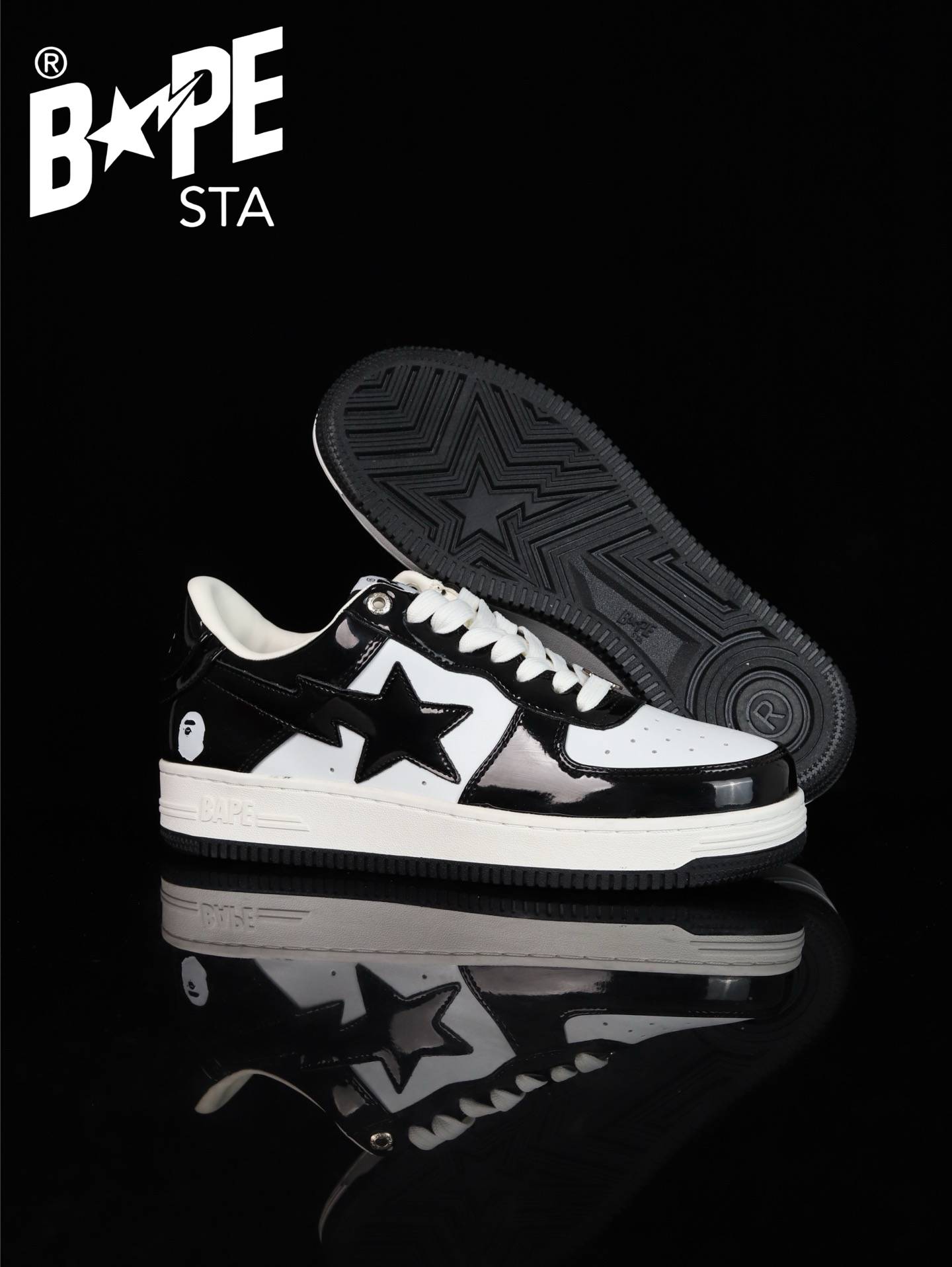 A BATHING-APE Classic Lacquer Leather Splicing Fashion Board Shoes Air Force No.1 Board Shoes Men And Women 22 Color Optio...