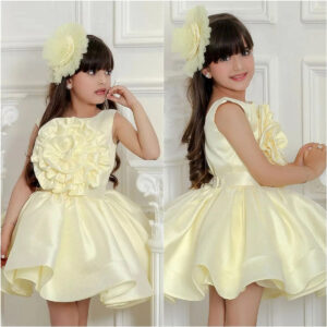 Little Girl's Light Yellow 3D Floral Sleeveless Birthday Princess Dress Fashionable Party Dress for Ages 3-8 - Kinderkleidung