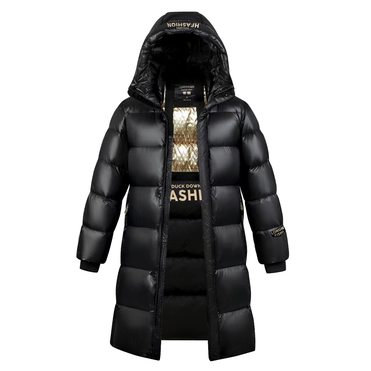 Men's Clothing 2024 New Black And Gold Silk cotton Jacket For Men And Women, Same Style, Shiny Winter Warm Thick Couple Hi...