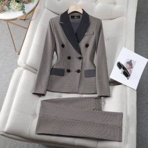 Women's Clothing houndstooth small suit jacket Women's Mid-length slim temperament suit jacket professional suit - Damenbe...