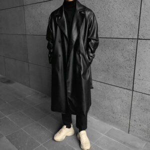 Men's Clothing Solid Color Long Leather Coat Coat Loose Trench Coat Fashion Coat - Herrenbekleidung | Technik & Gadgets