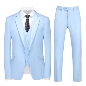 Men's Casual Slim-fit Solid Color Business Gentleman Simple Professional Suit Groom Best Man Banquet Three-piece Suit + Ve...