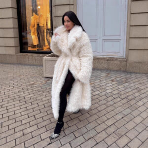 Luxury Fur Coat Women's Long Elegant Winter Jacket Fashionable Snow Fox Fur-Like Outerwear (White, S/M/L/Xl)​ - Damenbekle...