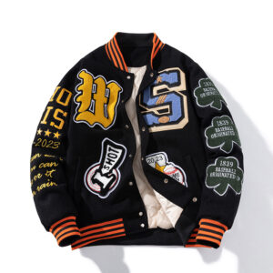 Men's Clothing Street Fashion Brand Towel Velvet Heavy Embroidery Hip Hop Woolen Baseball Jacket Men's Autumn And Winter H...