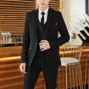 CT Men's Three-Piece Slim Fit Korean Style Casual Suit Full Set Groom Outfit Trendy - Herrenbekleidung | Technik & Gadgets