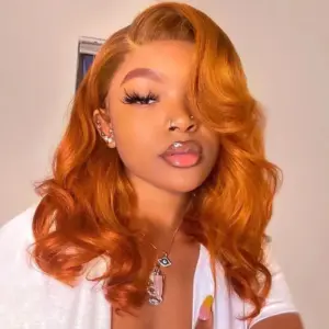Short Bob Wig Ginger Orange Body Wave Wigs Human Hair 13x4 Lace Closure #350 for Women 16 - Haircare Products