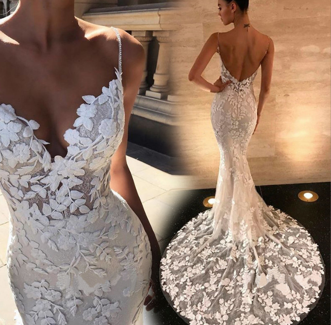 women's Wedding dress 2024 summer new one-shoulder foreign trade wedding dress large skirt leaking back lace foreign trad...