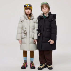 ​​Trendy Girls' Mid-Length Down Jacket – Warm Winter Coat For Kids (120-170cm) In Black/Violet/Grey​​ - Kinderkleidung