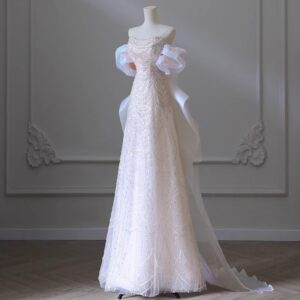 Women's Clothing Light Wedding Dress One Shoulder Bride Temperament Light Luxury Niche Fishtail Engagement Dress Reception...