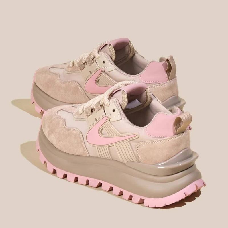Thick soled raised apricot colored dad female internet celebrity super hot Forrest Gump shoes, 2024 spring new genuine - S...