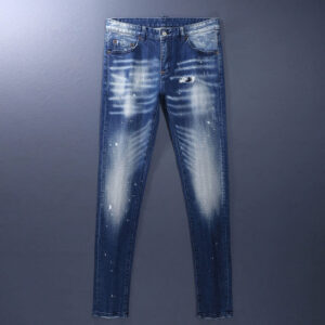 Men's Clothing Men's Jeans Old Blue Washed Hole Patch Paint Trendy Brand Slim Fit Skinny Pants Men - Herrenbekleidung
