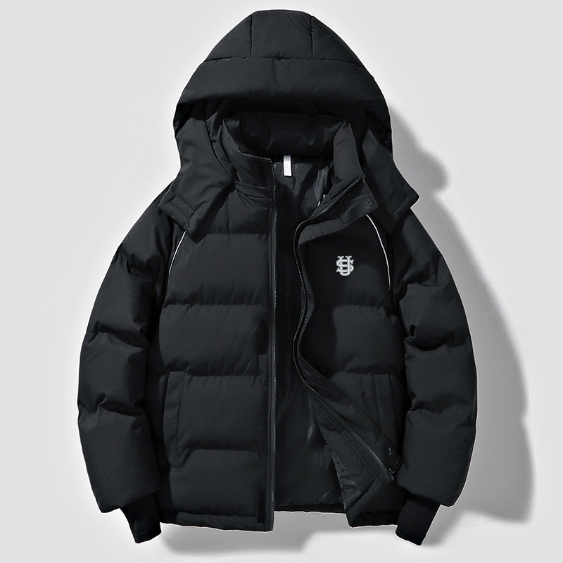 Men's Clothing Couple Cotton Padded Winter Hooded Loose Versatile US Embroidered Solid Color Windproof And Cold Resistant ...