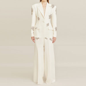 Women's Clothing fashion new heavy beaded diamond one button suit jacket wide leg pants suit two pieces - Damenbekleidung