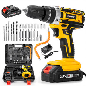 Hilda 21V Cordless Drill Driver With Lithium Battery, 1350 RPM, 25Nm Torque, 6 Variable Models (1/2 Batteries & Accessorie...