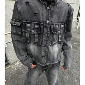 American high street niche design sense, pleated deconstruction yarn denim suit, men's jeans two-piece set - Herrenbekleidung