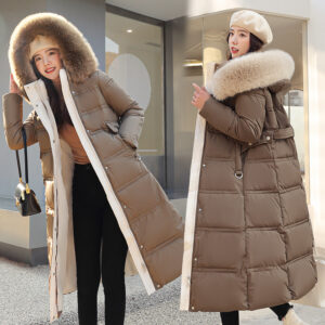 Winter New Down Jacket Women's Long Style Over Knee Big Wool Collar Thickened Loose Large Size Cotton Coat - Damenbekleidung