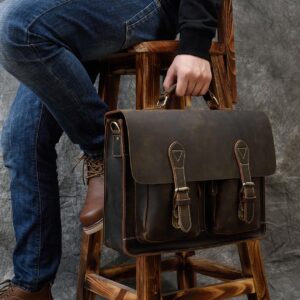Vintage Men Briefcase Crazy Horse Genuine Leather Man Male Laptop Handbag Large Shoulder Messenger Portfolio Bag - Taschen