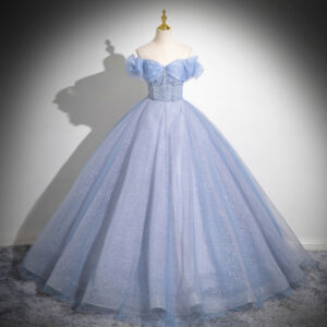 Women's Clothing One Shoulder Light Blue Vocal Art Exam Performance Dress Solo Puffy Skirt Princess Coming Of Age Ceremony...