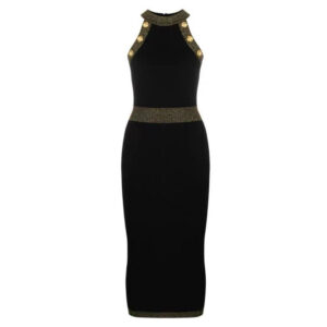 Women's Sleeveless Buttoned Stretch Mid-length Hip-hugging Slim-fitting Outer Wear Versatile Knitted Dress - Damenbekleidung