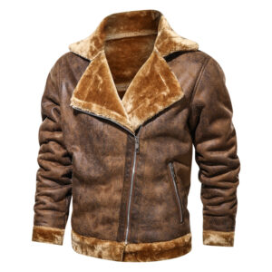 Men's Wear Lapel Leather Jacket With Fleece Thickened Casual Men's Fur Coat - Herrenbekleidung | Technik & Gadgets