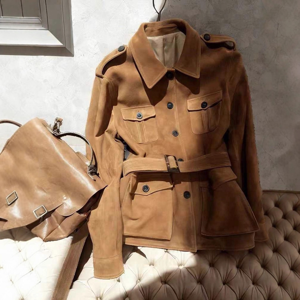 Suede Brown Jacket Medium And Long Temperament High Sense Light And Mature Style Casual Trench Coat Women's Clothing - Dam...