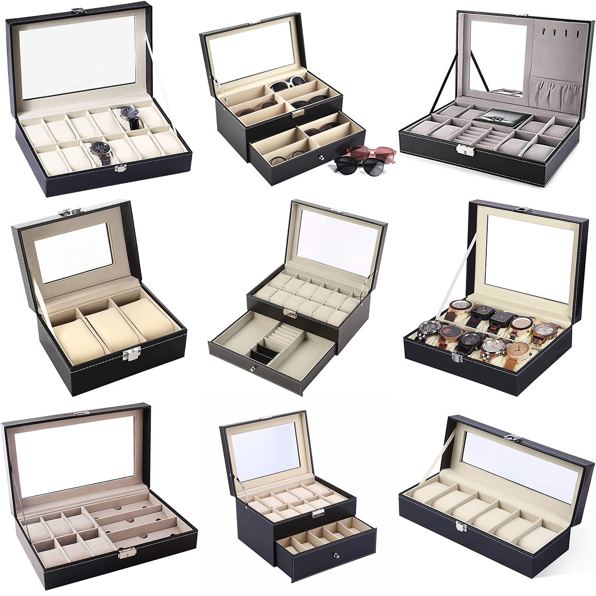 Watch Storage Box 12-digit Watch Case Wooden Pu Leather Watch Case With Lock Watch Case Display Case Storage Box - Herrens...