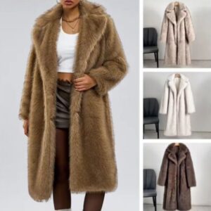 ​​Luxury Faux Fur Coat – Long Plush Suit Collar Coat For Women (White/Black, Beige, Brown, Camel, S-XXL)​​ - Damenbekleidung